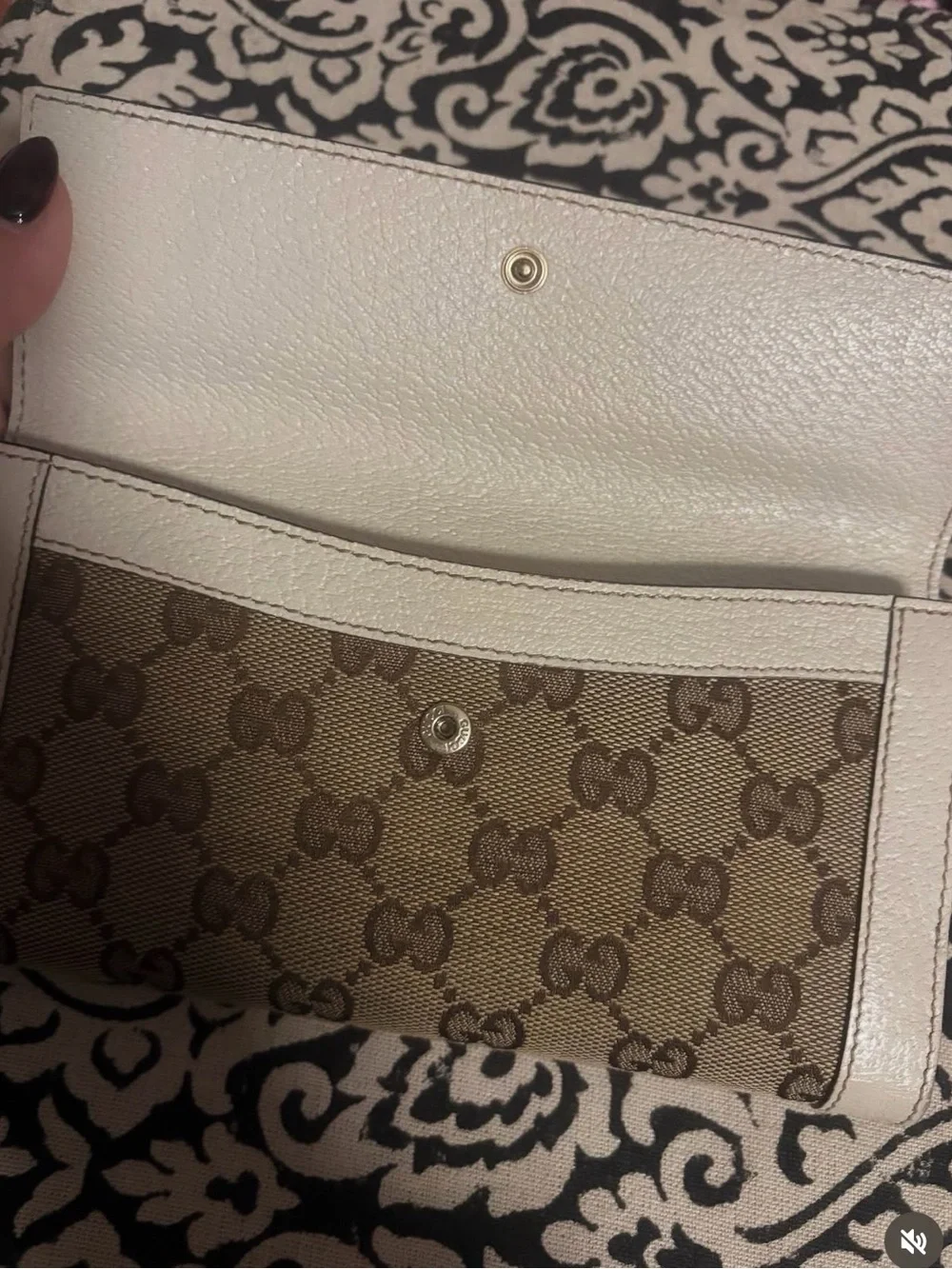 Gucci Brown Monogram Wallet with Cream Trim and Gold Accents